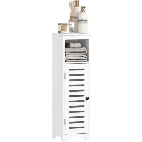 Meuble salle de bain. armoire salle de bain 4 niveaux porte persienne. étagère ouvert. 22x20x75cm. blanc (1/5)