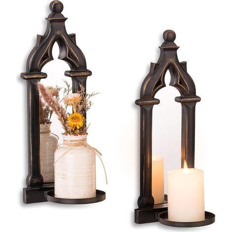 Bougeoirs Muraux Noirs Vintage, Gothique en Bois Miroir, Lot de 2 (1/5)