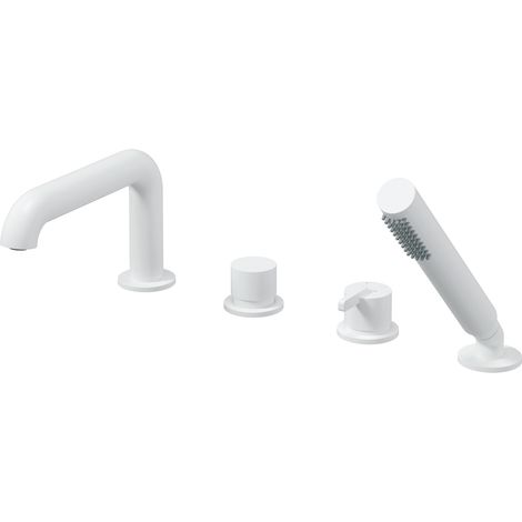 Deante Robinet de baignoire 4 trous - Blanc mat - Design élégant - Anti-calcaire et aérateur flexible (1/4)