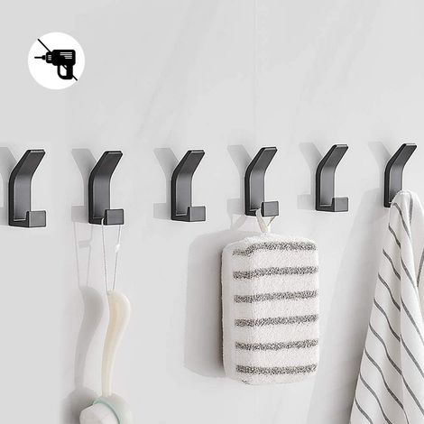 Ganchos autoadhesivos, ganchos para toallas de baño, paquete de 6 colgadores de pared adhesivos de acero inoxidable para baño, cocina, armario de oficina, resistente al agua (1/5)