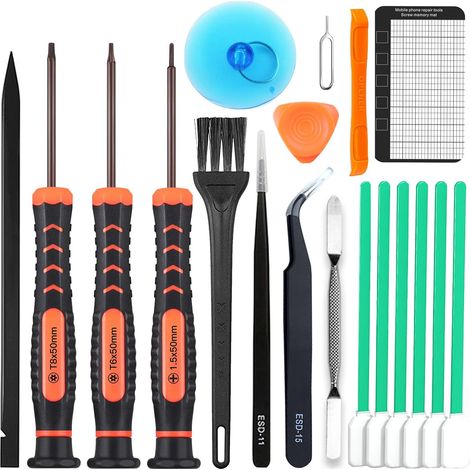 Jeu de tournevis de précision, P5 Star, Phillips Ph000, TorxT5, avec un spudger, une pince à épiler, une brosse de nettoyage et une ventouse avec dé à coudre pour carte SIM