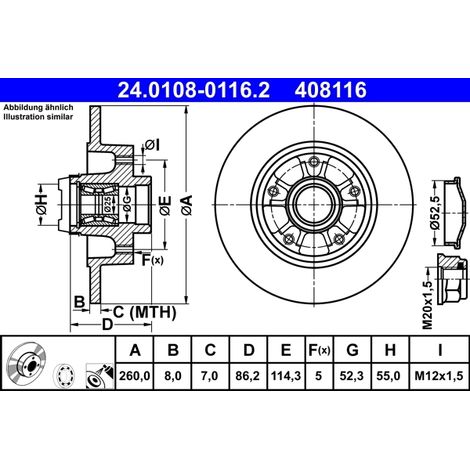 Lot de 2 Disques de frein ATE 24.0108-0116.2 RENAULT 43 20 015 39R 43 20 075 95R