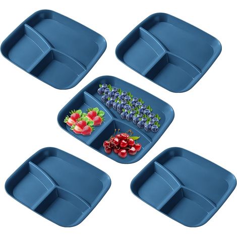 Assiettes à Compartiments pour Adultes Plateau de Service à 3 Sections  5 Pièces Assiettes À Sections Pour Légumes Salade Riz Fromage Fruits Repas Adulte Cuisine (1/5)