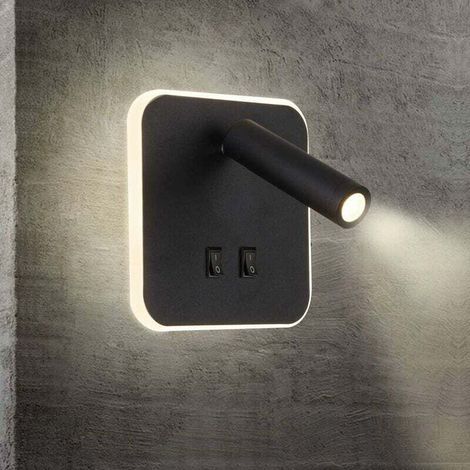 Lampe Murale LED Interrupteur Intégré Noir 3W 10W Chevet Couloir Hôtel Intérieur (1/5)