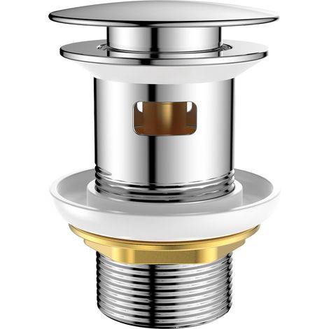 Kit de Vidage Universel avec Trop-plein, Bouchon de Vidage à Pression pour Lavabo et Vasque, Filtre Anti-Explosion et Anti-Obstruction, Chrome (1/4)