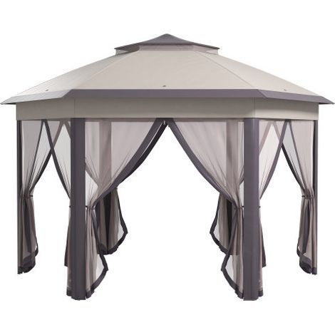 Gartenpavillon Faltpavillon 4x4m Pop-Up-Zelt Partyzelt mit Tragetasche und 6 Seitenteilen, Doppeldach sechseckig in Kaffee und Beige
On-Site