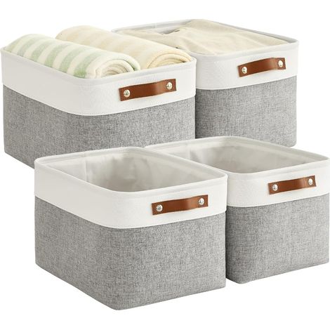 Lot de 4 Paniers de rangement pliables en tissu avec poignées pour étagère et armoire 30x20x15 cm (1/4)