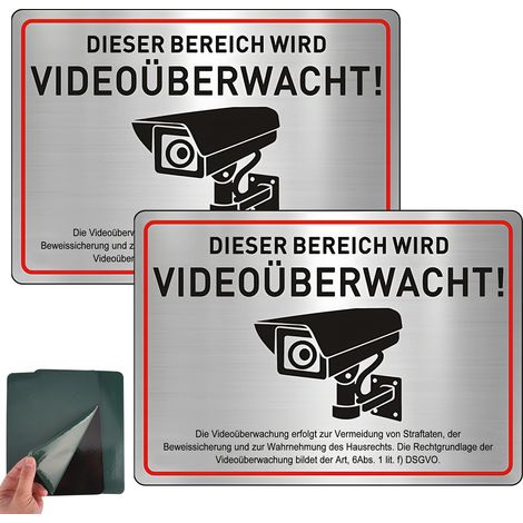 2 Pièces Panneau Camera Surveillance, 20×15 cm, pour Intérieur Extérieur Aluminium Panneau Adhesif Panneaux d'Avertissement Vidéo, Résistant aux UV Imperméable, Installation Rapide sans Perçage (1/5)