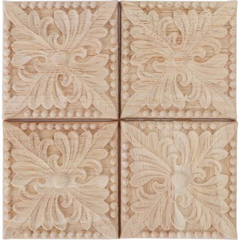 4 pièces Sculpture à Carreaux Applique Non Peint Decal pour Décoration de Meubles en Bois 6x6 cm (1/4)