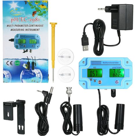 Medidor de pH/EC/Temperatura profesional 3 en 1, detector de agua, multiparámetro, digital, LCD, tri-metro, monitor multifunción de calidad del agua, comprobador de calidad del agua multiparámetro. (1/4)