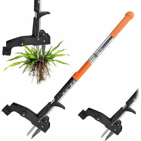 Relaxdays Estirpatore per erbacce, manico lungo 100 cm, pedana, meccanismo di espulsione, per diserbare, multicolore (1/5)