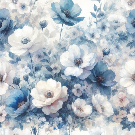 Papier Peint Adhesif Mural Floral Bleu Clair Papier Peint Autocollant Mural Chambre Adulte Salle de Bain Vinyle Adhesif Meuble Fleuri Bleu Blanc Rouleau Adhésif decoratif Fleurs 44.5CMx2M (1/5)