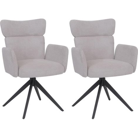 Set 2 sedie sala pranzo HHG-673, girevole posizionamento automatico, bouclé 350g/m², grigio chiaro, gambe grigio scuro