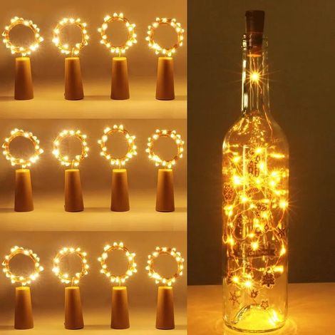(12 pièces) Flaschenlicht Batterie, 2m 20 LED Glass Korken Licht Kupferdraht Lichterkette für flasche für Party, Garten, Weihnachten, Halloween, Hochzeit, außen/innen Beleuchtung Deko (Warmweiß) [Clas (1/4)