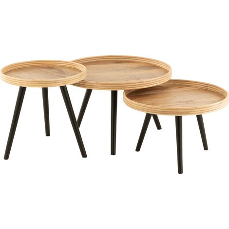 Lot de 3 tables basses rondes en bois de manguier naturel et noir (1/5)
