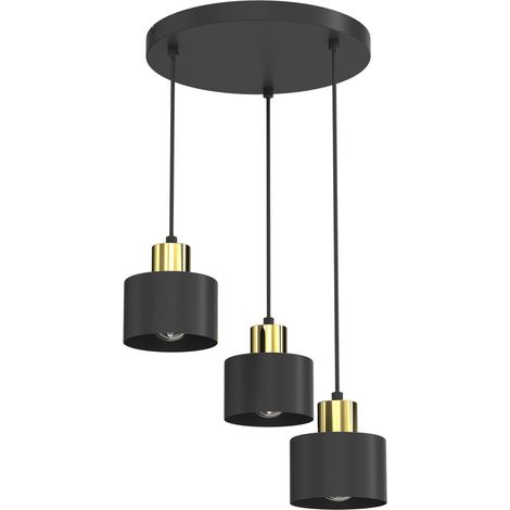 Suspension de plafond Parkla 3xE27 noire et dorée abat-jour cylindriques (1/5)