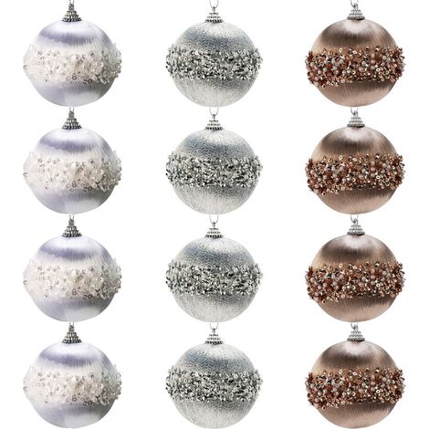 Bruchsicheres Set Christbaumkugeln, Weiß, Silber, Champagner, 8 cm, 12 Stück