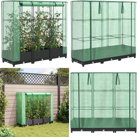 vidaXL Hochbeet mit Gewächshaus-Aufsatz Rattan-Optik 120x40x123 cm (1/5)