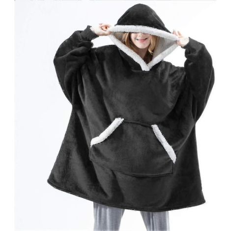 Pull Géant Oversized Couverture Portable, Chaud et Confortable, avec Poche Avant, Noir, Taille Unique
