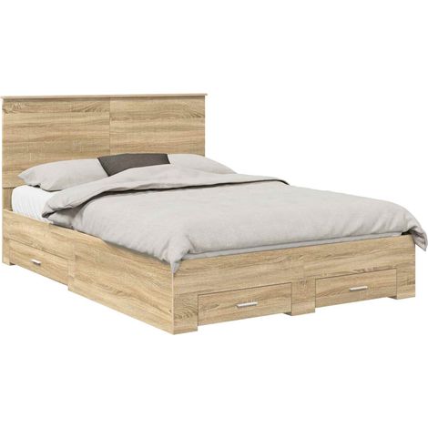 Estructura de cama con cabecera Roble Sonoma 135 x 190 cm vidaXL