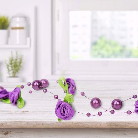 fleurs artificielles, ruban de perles artificielles, bouquet de mariée, décoration (violet) (1/5)