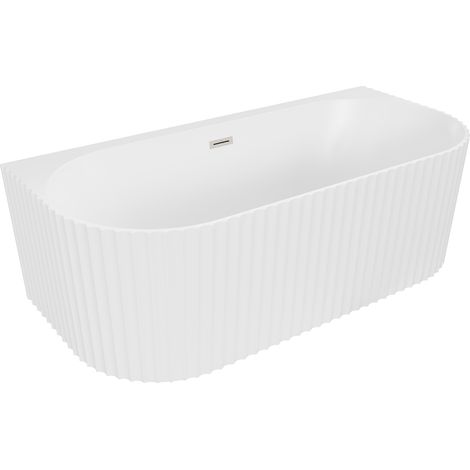 Mexen Sella vasca da bagno freestanding a parete con scanalature 170 x 80 cm, bianca opaca, troppopieno in nichel spazzolato (1/3)
