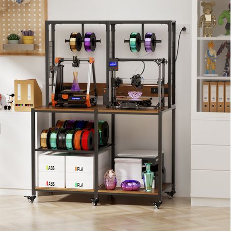 Meuble de rangement pour 2 imprimantes 3D en métal, avec roulettes, noir HAVRYA (1/5)