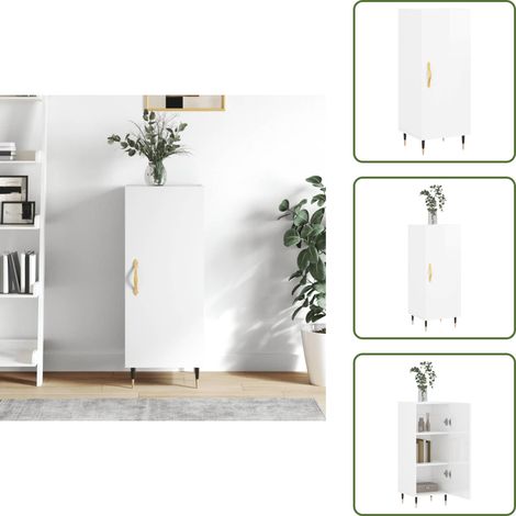 Sideboard Hochglanz-Weiß 34,5x34x90 cm Holzwerkstoff - Schreibtisch - Wohnzimmermöbel - Sideboard - Regal - Weißer Schrank (1/5)