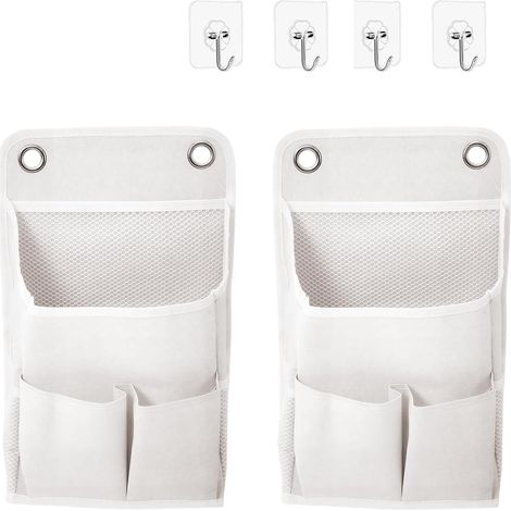 2 Pièces Sac de Rangement Suspendu Organiseur Mural Pliable Organisateur Mural Suspendu avec 4 Crochets avec Poche Tissu Lin Pliable Vide Poche Mural Sac pour Chambre, Bureau, etc (1/5)