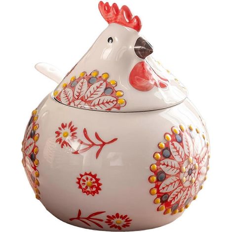 Céramique sel cellar avec couvercle et cuillère, 13 oz grand poulet sel pot, sel support pour counter, café et candies (1/5)
