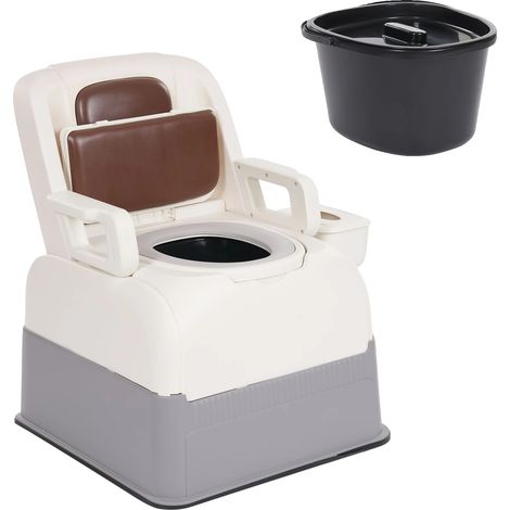 Silla de mesilla de noche, diseño compacto, asiento cómodo, gris claro. (1/2)