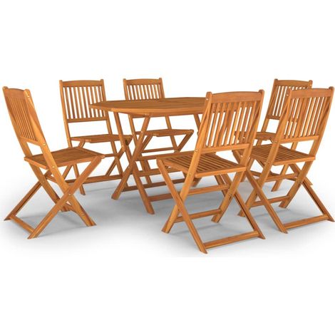 Set da pranzo da giardino mobili da esterno 7 pezzi in legno massello di acacia 020013932