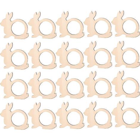 Lot de 20 ronds de serviette en bois en forme de lapin, attaches de serviette tendance pour fêtes-10.00X8.50X0.20CM-Khaki (1/3)