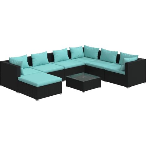 8 PCS Garden Lounge Set con Vime PE Negro (1/5)