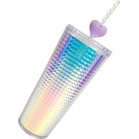 Glänzende doppelwandige Wasserflasche mit Strohhalm, herzförmiger Wasserbecher mit großem Fassungsvermögen und Deckel, Weithals-Laser (1/5)