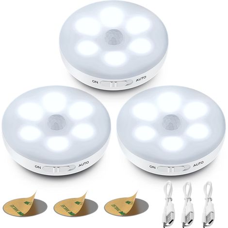 Automatisches LED-Nachtlicht, Bewegungsmelder-Innenleuchte, kabellose LED-Leuchte, 3 Modi (Auto/Ein/Aus), LED-Schrankleuchte, wiederaufladbar
