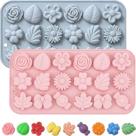 Moules en Silicone Réutilisables en Forme de Fleur avec 10 Cavités, 2 Pièces Moule à Gâteau Antiadhésif Moule à Chocolat pour Pâtisserie, Savons, Dessert, Décoration