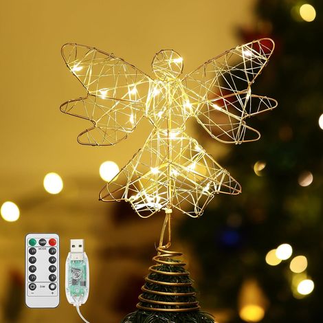 Lampe de Décoration en Métal pour Noël, Lumière LED Décorative en Forme d'ange Alimenté par USB avec Télécommande et Fonction de Minuterie, Décoration Noël pour Maison Salon Chambre, Or (1/5)