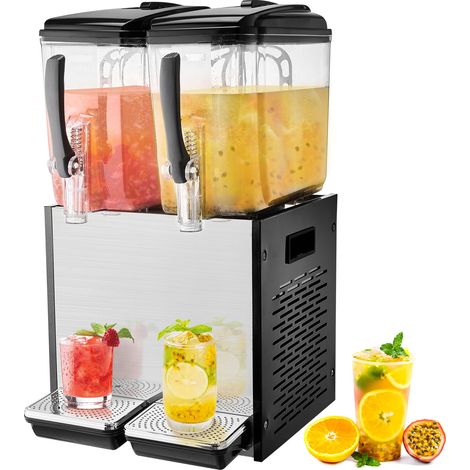 VEVOR kommerzieller Getränkespender mit 2 Tanks, Saftspender 12 L (pro Tank), 286 W Edelstahl Eistee-Getränkeautomat mit 7–12 °C Kühltemperatur, für Kaltgetränke Restaurant Bar Party Buffet Catering (1/5)
