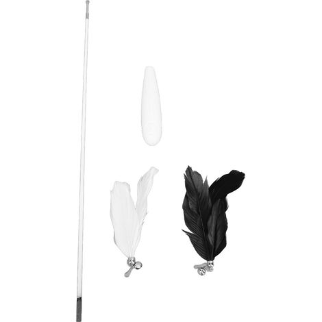 Canne à pêche pour chat télescopique avec plumes naturelles et clochettes, jouet interactif durable pour éveiller l'instinct de chasse des félins d'intérieur (1/4)