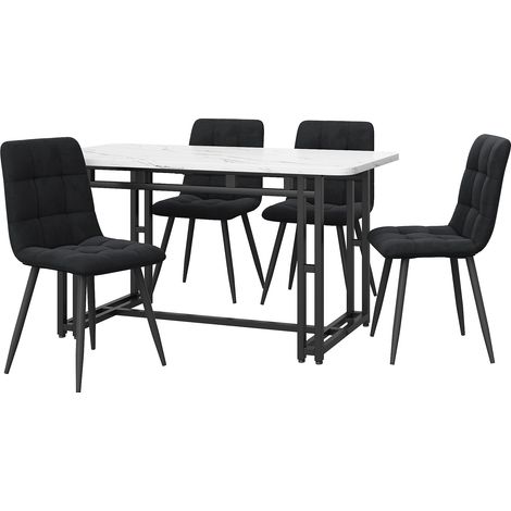 Set tavolo da pranzo nero 120x70 cm con 4 sedie in velluto (1/5)