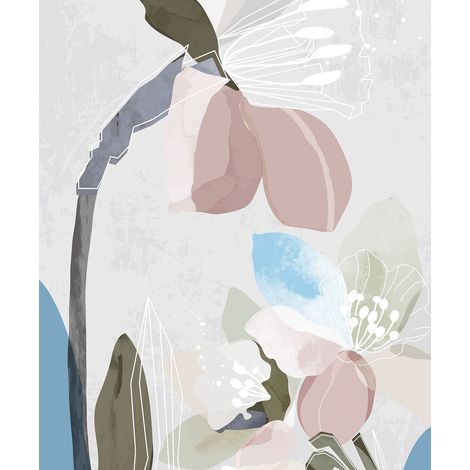 papier peint panoramique fleurs gris, rose et bleu - Sanders & Sanders (1/3)