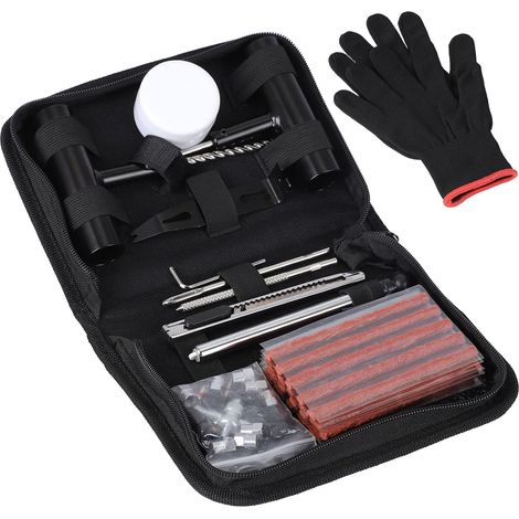 62pcs Kit de Réparation de Pneu avec Manometre Pression Pneu Gants, Kit de Reparation pour Voitures, Vélos, Motos, Tracteurs, Camions (1/5)