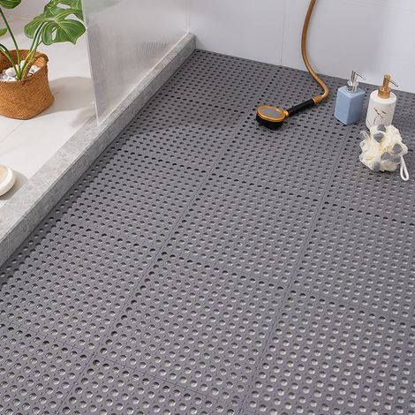 10 tapis de sol antidérapants à ventouses gris en plastique mosaïque pour cuisine salle de bain (1/5)