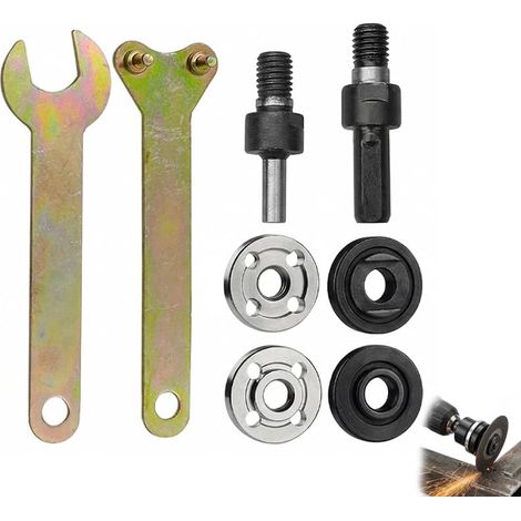 8 Pièces de Serrage pour Meuleuse Angulaire, Kit de Conversion pour Perceuses avec Écrous de Bride, Clé de Mandrin et Bielle de Conversion M6/M10, pour Découpe, Polissage et Meulage (1/5)