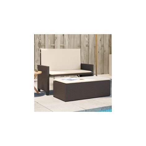 Banc de jardin et coussins et repose-pied marron résine tressée (1/5)