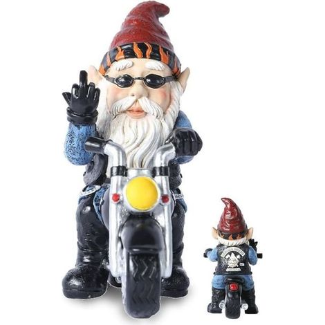 Statue de Nain de Jardin - Motard - 14cm - Résine - Étanche - Décoration de Jardin (1/4)
