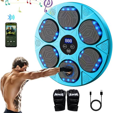 Machine de Boxe Musicale,Machine de Boxe Musicale Bluetooth,9 Modes de Vitesse Boxe Mural Musique avec Gants de Boxe,Music Boxing Machine Pour enfants et adultes Le Gymnases et la Maison(Bleu)