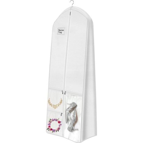 Housse blanche pour robe de mariée de 183 cm avec soufflets de 26 cm, 4 poches, idéale pour les robes longues de mariée (1/5)