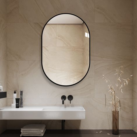 Specchio da parete ad arco 60x90 cm con cornice nera in alluminio, vetro HD senza rame (1/5)